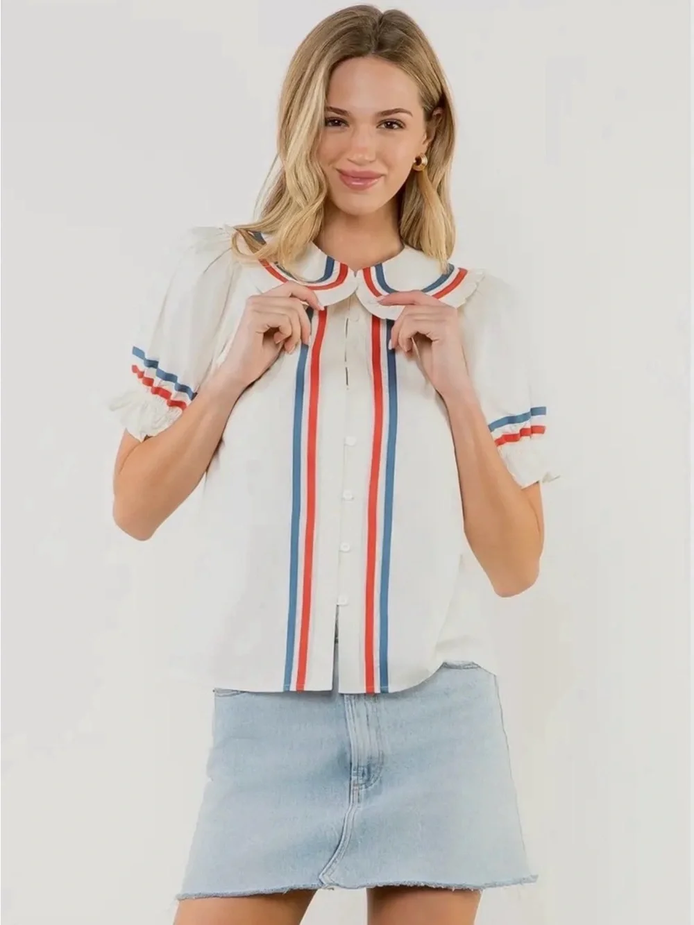 NWT Americana Ribbon Blouses Red White Blue 4th of July Tuckernuck XS S M L - Picture 6 of 7